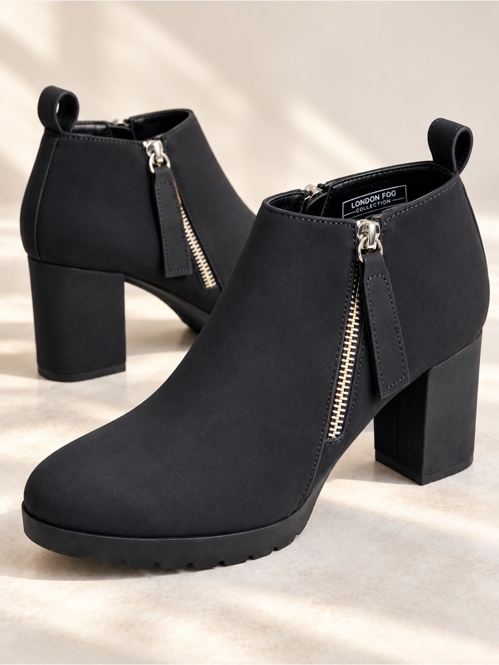 London Fog Terelle Black Platform Block Heel Ankle Boots 10 NWT